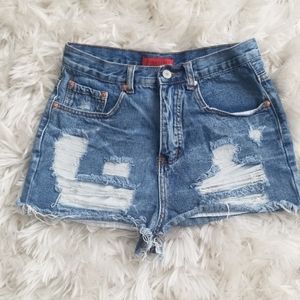 High waisted distressed shorts